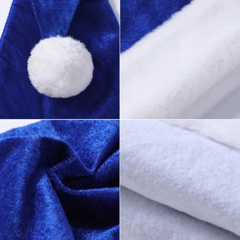 Blue Velvet Christmas Hat for Adults Festive Holiday Party Accessory Comfortable Stylish New Year Celebration ItemW251027