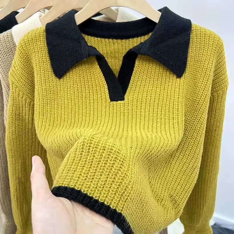 Sweater Knitted Sweater POLO Autumn Winter Korean Edition New Lazy Style Soft Glutinous Outer Loose Small Bottom Casual TopT251027