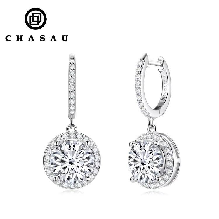 GRA Certificated 1ct 2ct 3CT Moissanite 925 Sterling Silver VVS1 Moissanite Hoop Drop Halo Earrings for Women