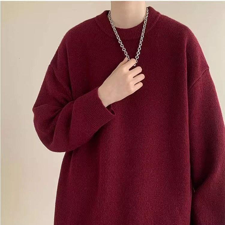 Fleece-lined Thick Inner Layer Knitted Sweater Trendy Brand Men's Autumn Winter Loose Lazy Designer Sweater Style High-end Sweater