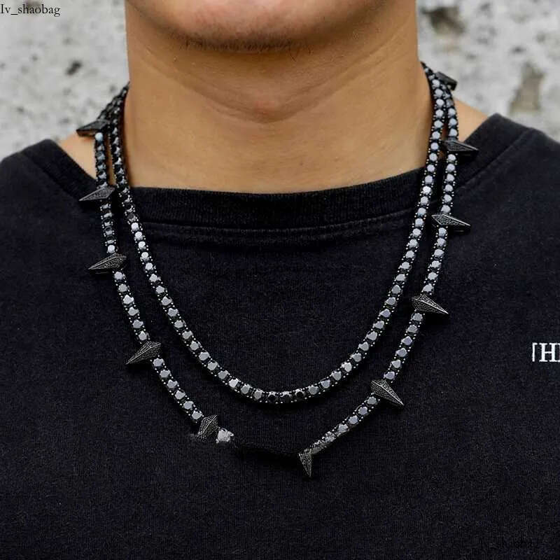 Luster Fine Sterling Sier 5mm Synthetic Dias Chain Wakanda Panther Style Round Black Moissanite Necklace aaa