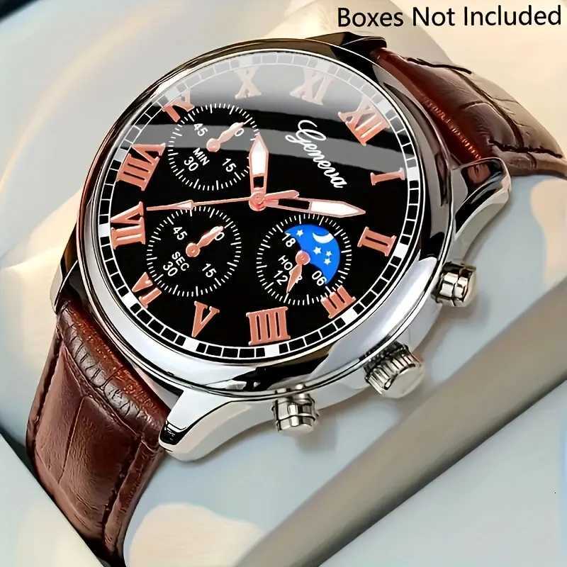 Casual mens quartz watch fashionable business PU leather watch bracelet combination suitable for daily use or gift giftsT251027