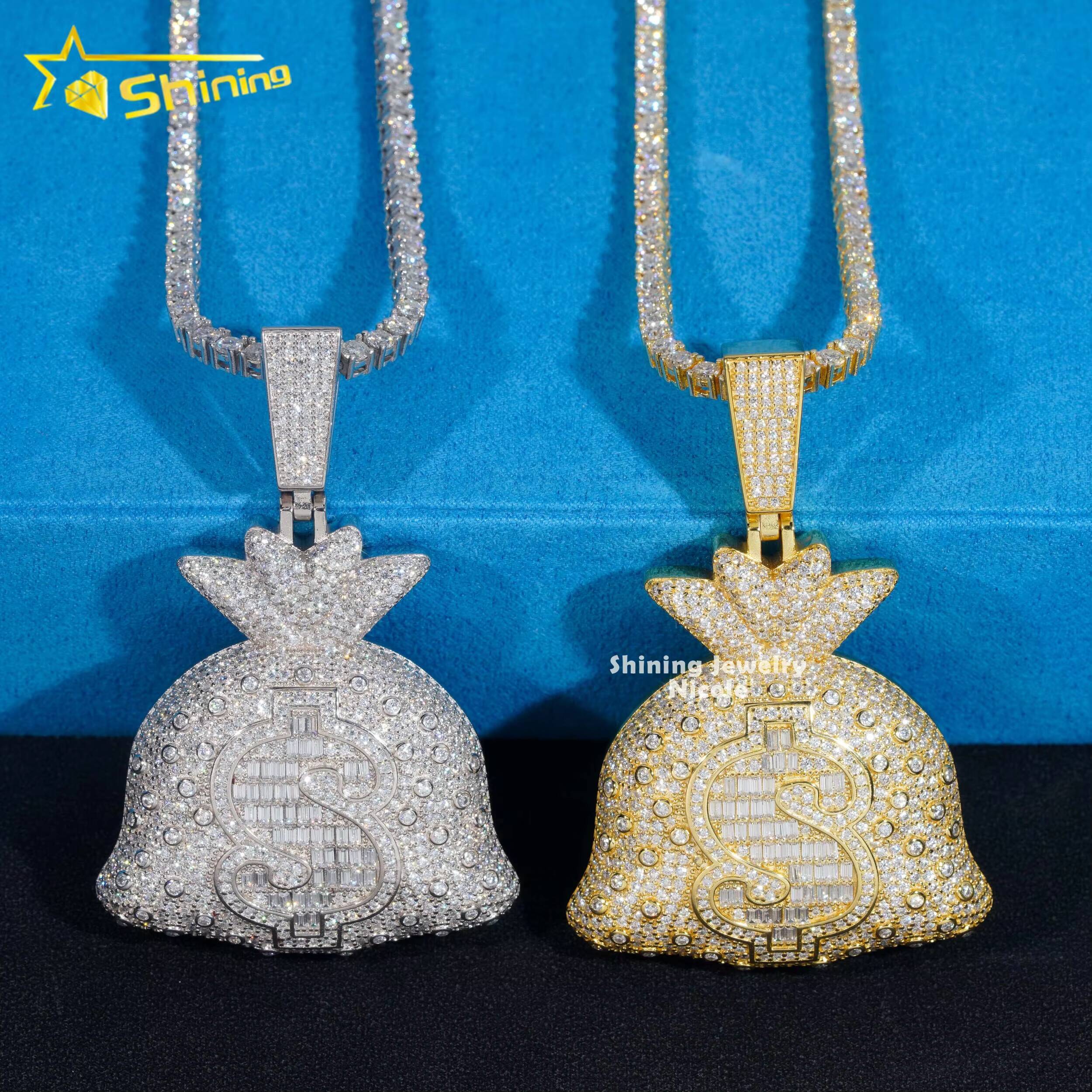 Moissanite Jewelry Hip Hop Style Money Bag 925 Silver Iced Out Diamond Pendant for Men
