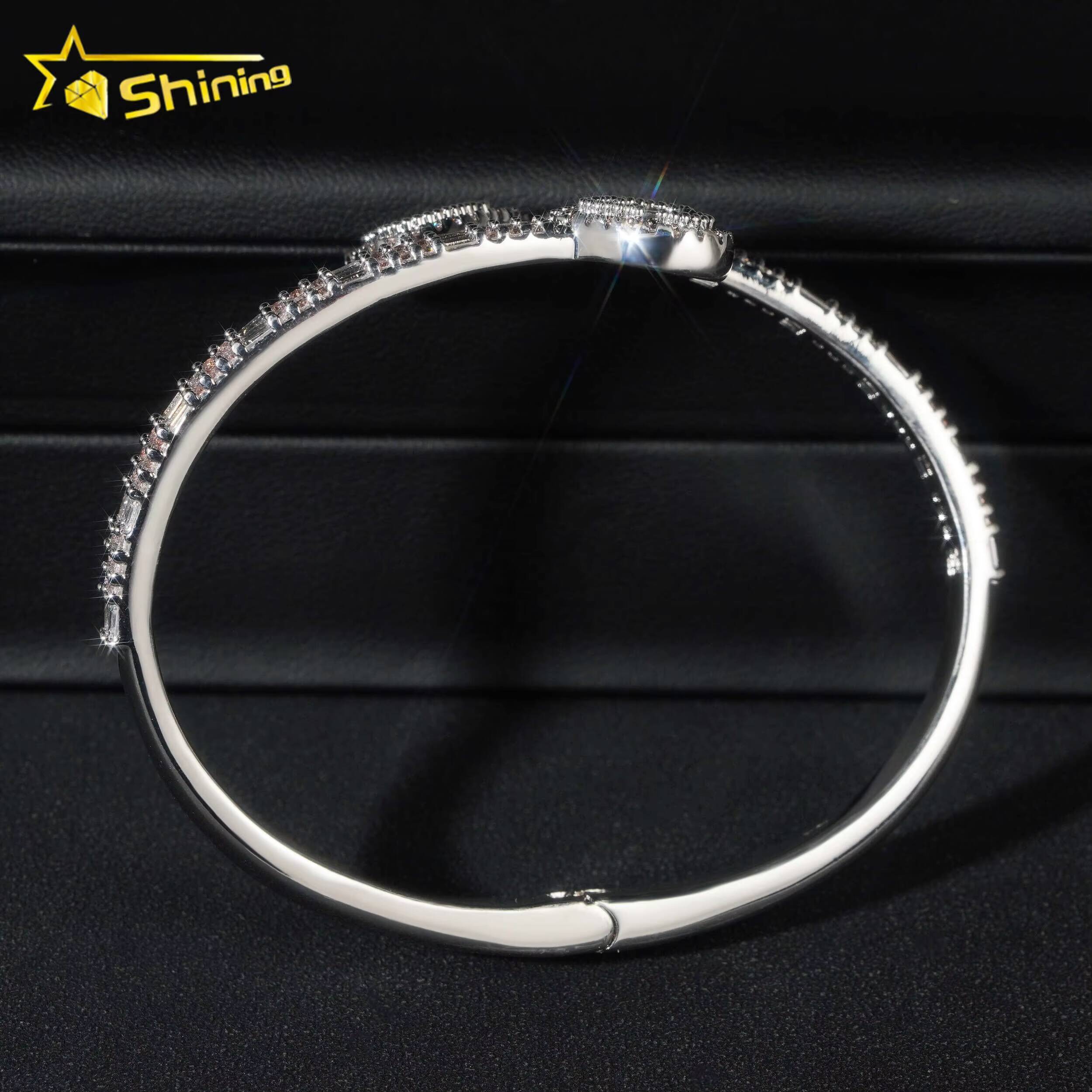 Pass Diamond Tester Top Quality Heart Bangle 925 Sterling Silver Moissanite Diamond Bracelet