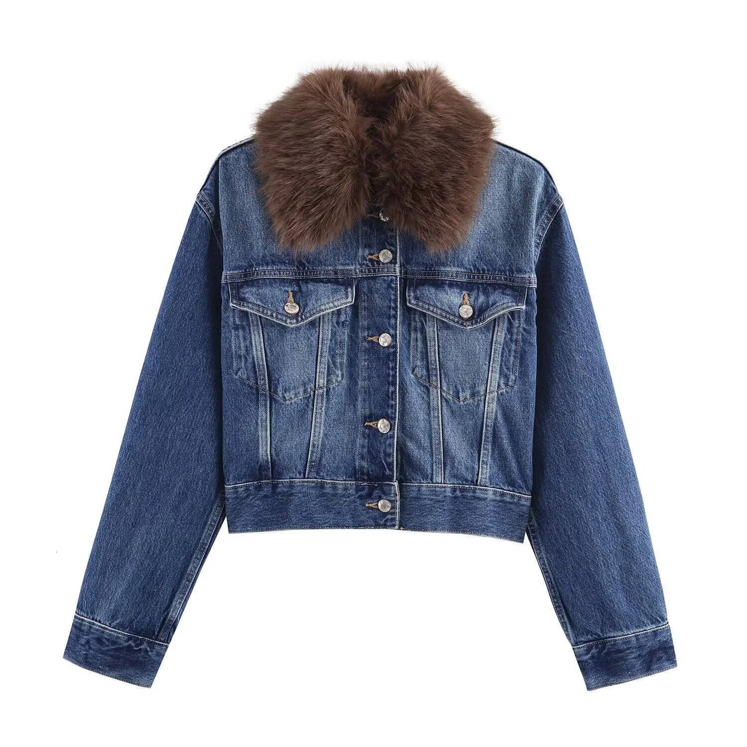 winter jacket women Autumn New Product Women's Casual Fashion Simple Collar Long Sleeve Short Artificial Fur Cowboy Jacket Coat