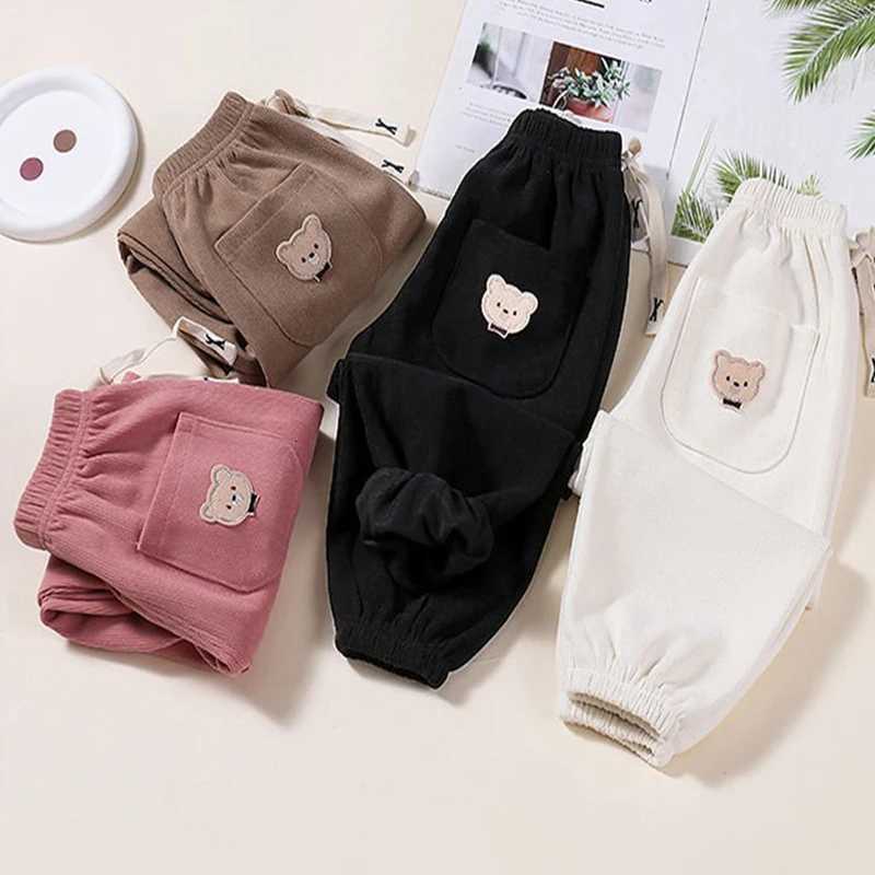 Corduroy Elastic Waistline Drawstring Trousers Autumn Boys Cartoon Pants Girls Outer Wear Sport Casual Pant Children Clothes NewT251027