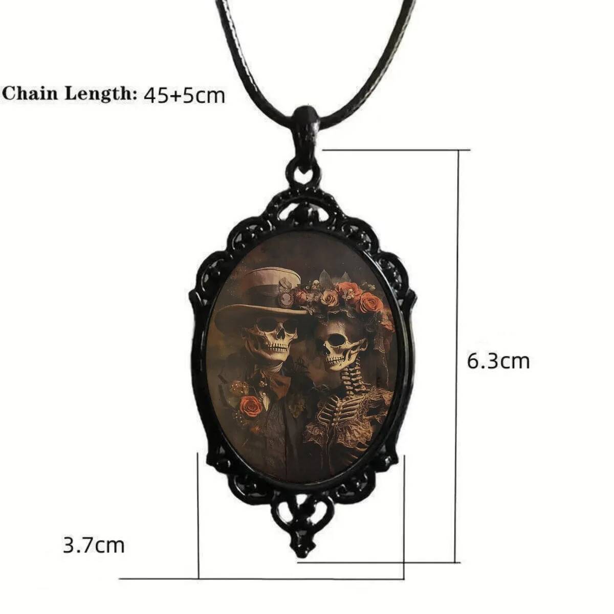 Gothic Horror Necklace Fashion Pagan Witchcraft Jewelry Vintage Lover Flowers Skull Witch Pendant Rope Chain Glass Choker