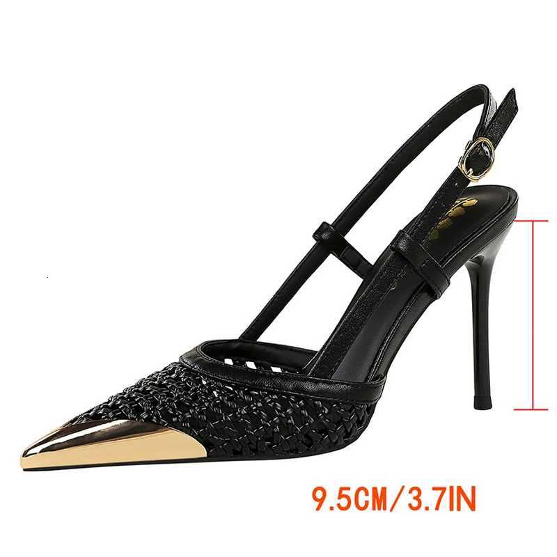 Fi hollow Weaving Women Pumps Metal pointed tip High Heels Stiletto 95 cm buckle Summer Womens highheeled sandals ShoesXJ251027