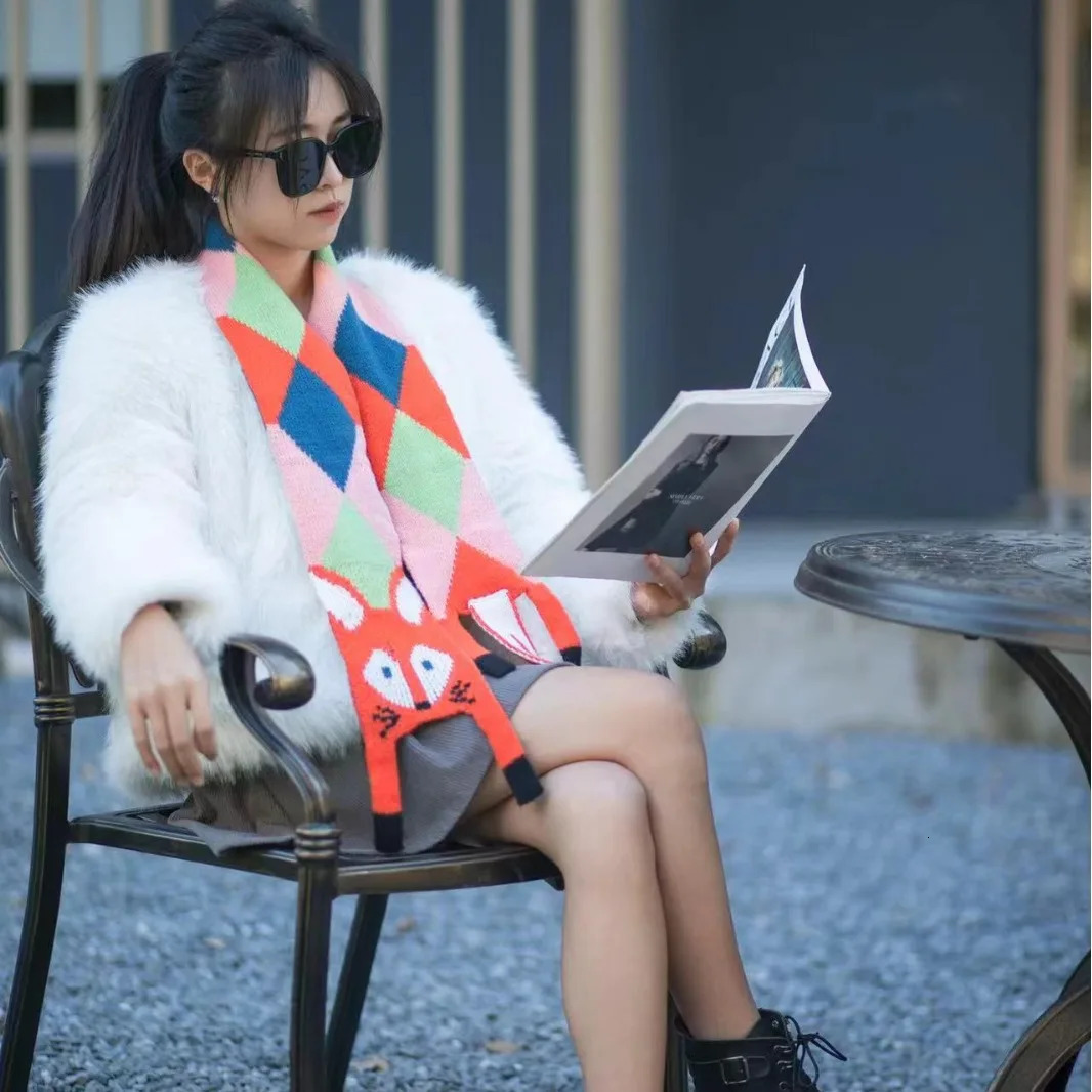 618Y Fashion Knit Fox Winter Baby Girls Scarf Long Children Scarves Boys Kids Mufflers Warm Women Shawl Wrap Baby Neck Warmer 251027