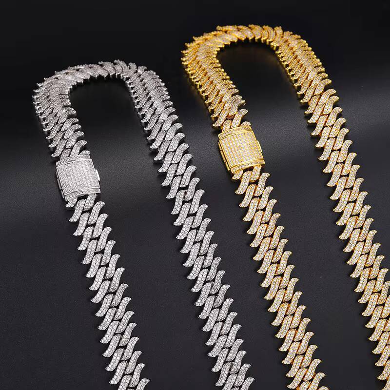 Pass Diamond Tester 16mm 925 Sterling Silver VVS Moissanite Diamond Iced Out Thorn Miami Cuban Link Chain Necklace for Men