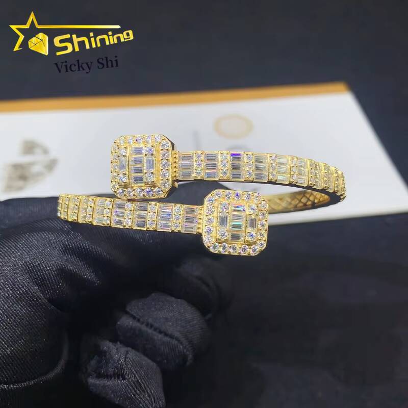 Fine Jewelry GRA Certificated VVS Moissanite Bracelet Hip Hop 925 Solid Silver Baguette Moissanite Diamond Bangle Bracelet