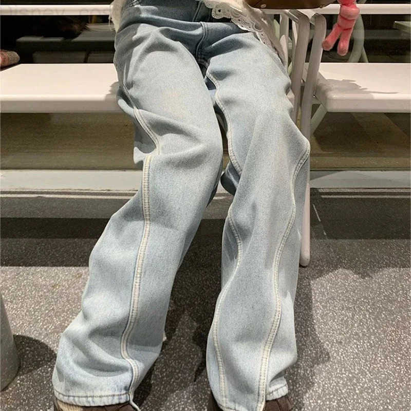 Disney Mickey girls cute spring and autumn soft comfortable fashion cartoon personality trend casual straight light blue jeans H251027