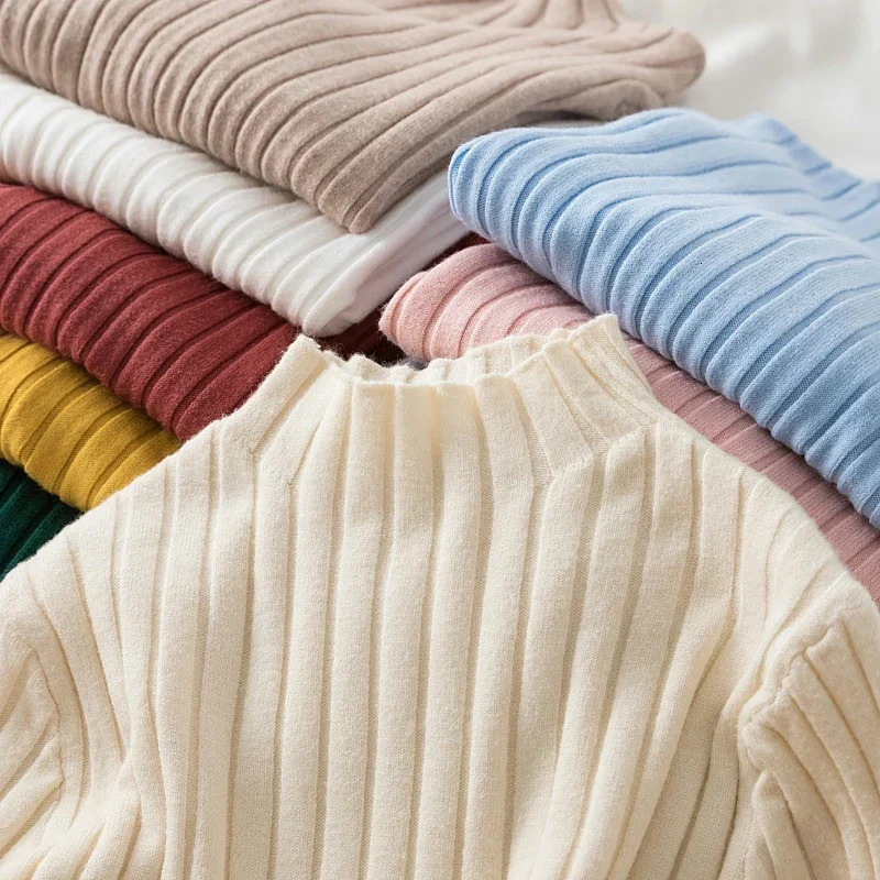2026 Women Pullover Ribbed Knitted Sweater Autumn Winter Pullovers Turtleneck Long Sleeve Slim Basic Solid Female Sweaters Tops 251027