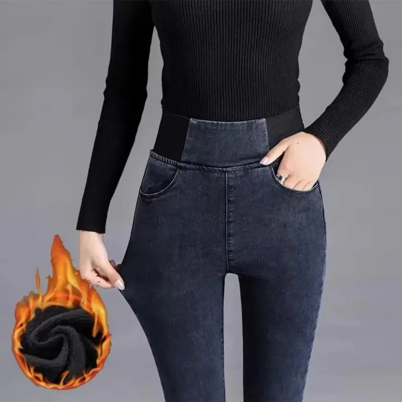 PTKPCC HighWaisted Slimming Jeans Womens Winter Thickened Pencil Pants Fall Cashmere Warm 251027