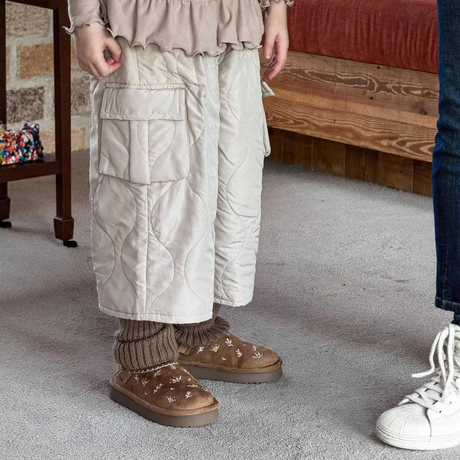 Cotton Casual Pants for Girls 2025 Autumn and Winter New Fashion Girls Warm Big Pocket Straight Leg Cotton PantsT251027