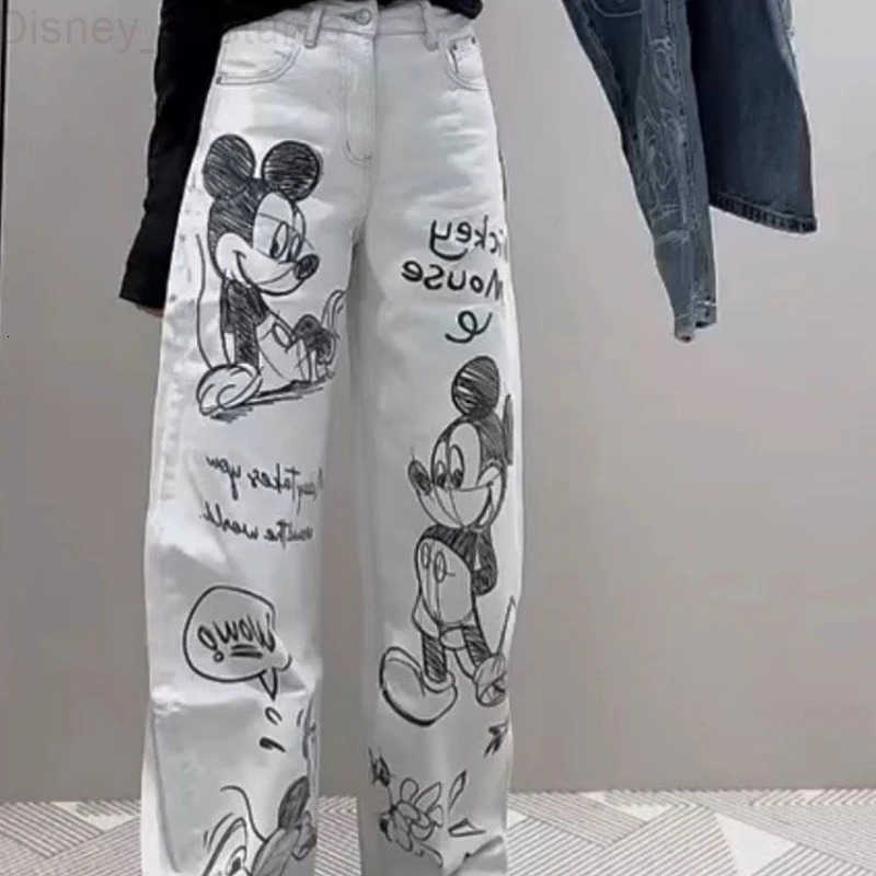 Disney Cute cartoon Mickey girls spring and autumn fashion simple casual and versatile creative embroidery straight leg jeans H251027