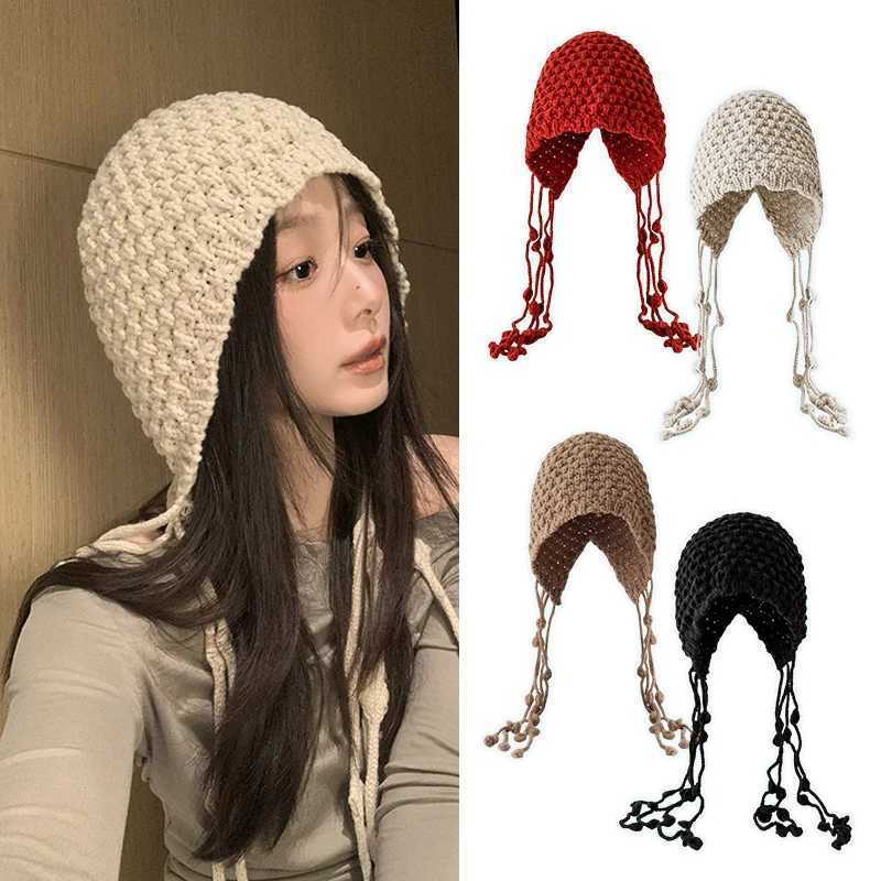 Autumn Winter Womens Hat Handknitted Woolen Tassel Cap Beanie Fashion Earprotecting Cap Outdoor Warmth Headscarf HatW251027