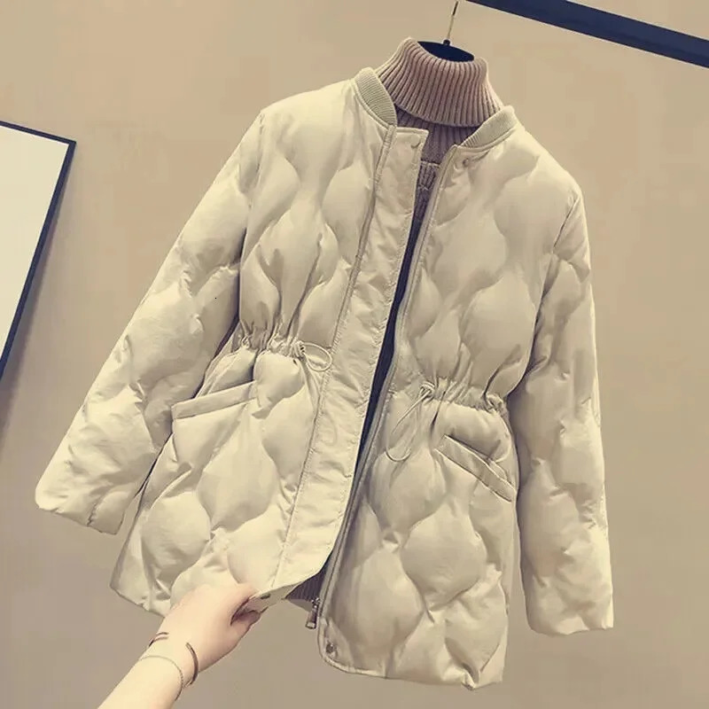 Winter Women Parkas Down Cotton Overcoat Female Casual Thick Warm Windproof Waist Padded Outwear Coat 251027