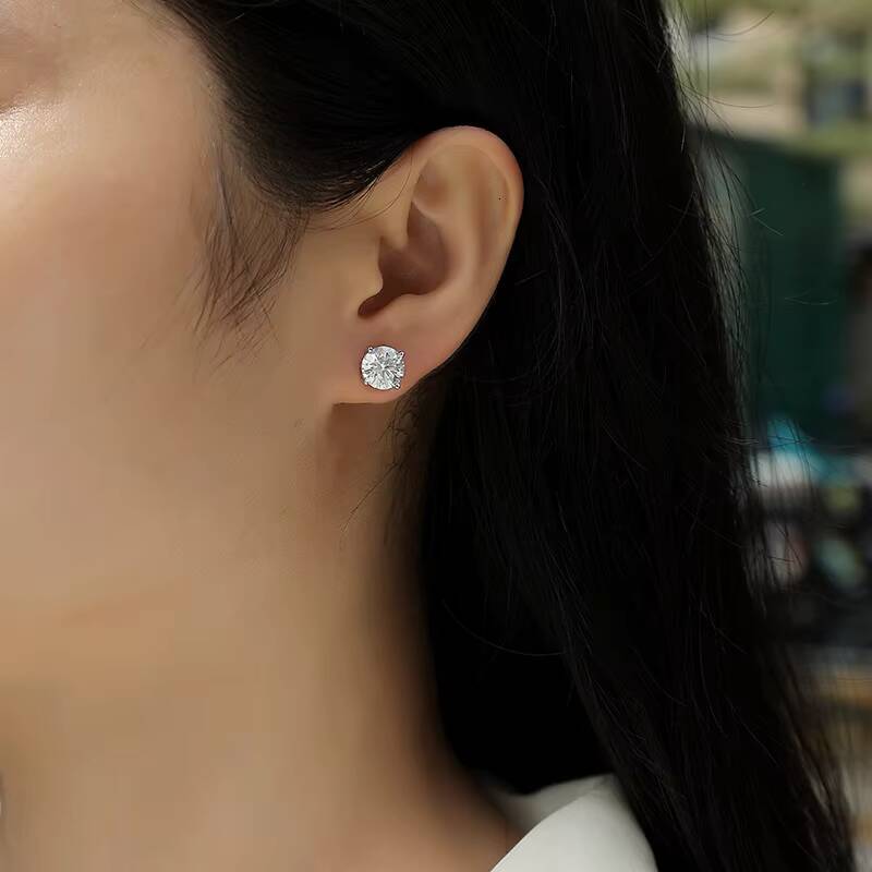 Classic 4 Prongs Setting Round Cut VVS 5mm Moissanite 18k Gold Plated for Pass Diamond Tester Solitaire Engagement Stud Earrings