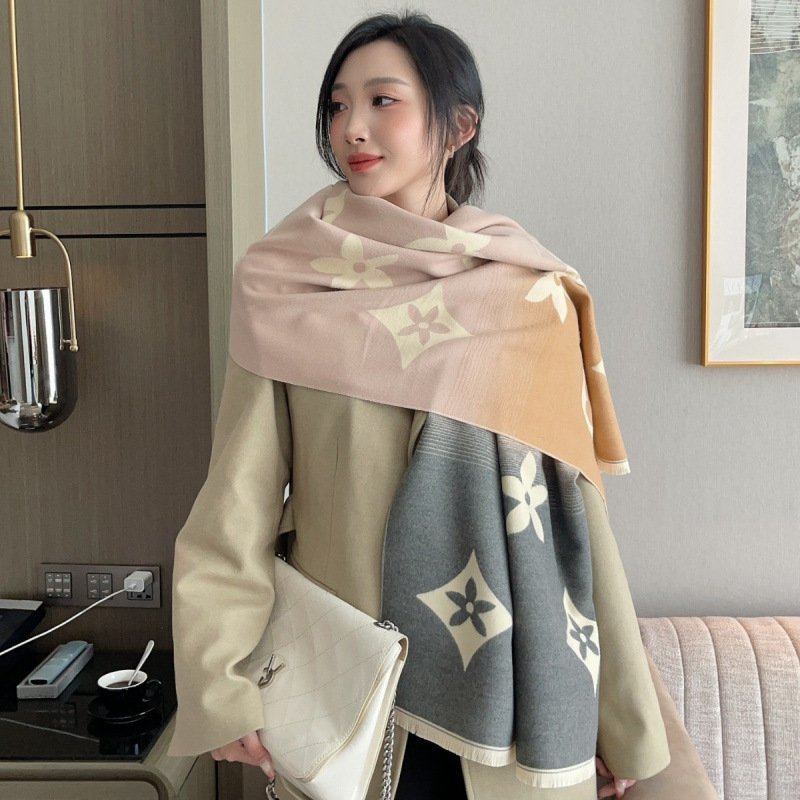 Luxury Women's Scarf Double-sided Shawl Premium Designer Thickened Blanket Fashion Pattern Gradient Color 180*65cm