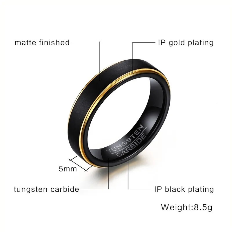 Vnox Black Tungsten Rings for Men 5MM Thin Goldcolor Wedding Rings for Male Jewelry 251023