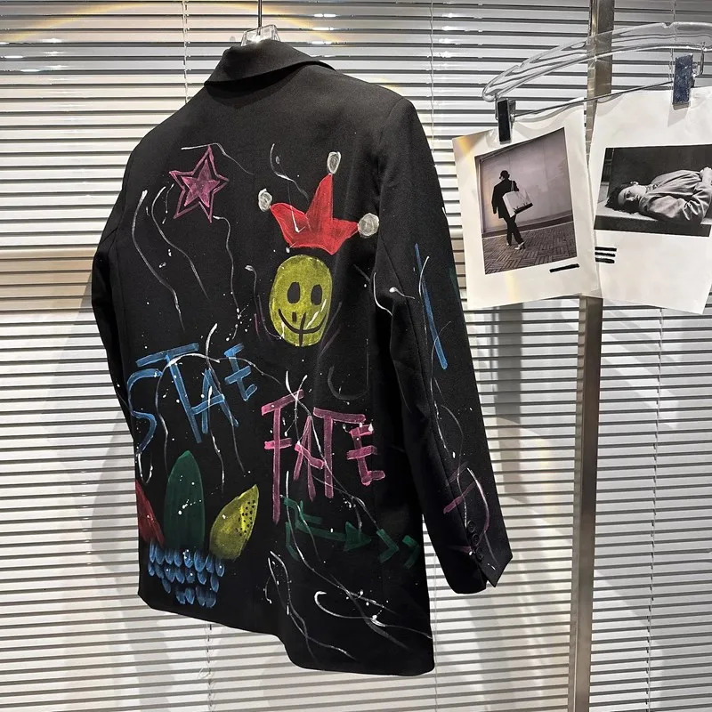Spring Autumn Colorful Letters Graffiti Pattern Loose Blazers Women SingleBreasted Suits Jacket Female Coat Streetwear W153 251027