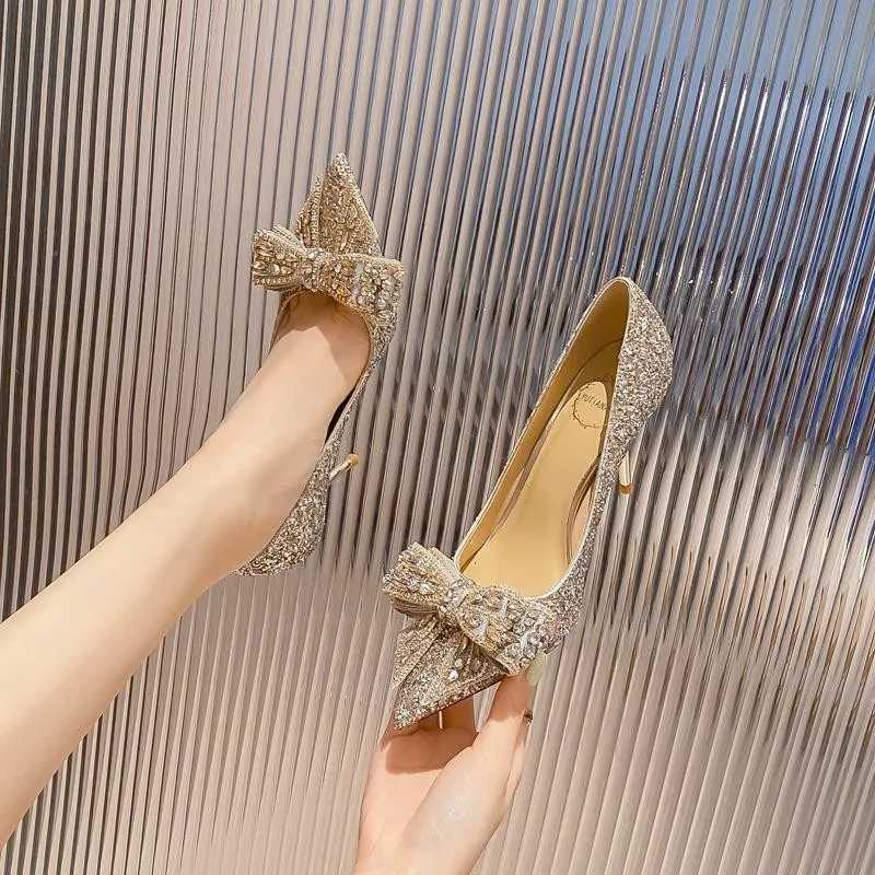 Autumn Luxury Pointed Toe Pumps Sequined Rhine Butterfly Women heels Gold Sier High Heels Party Wedding ShoesXJ251027