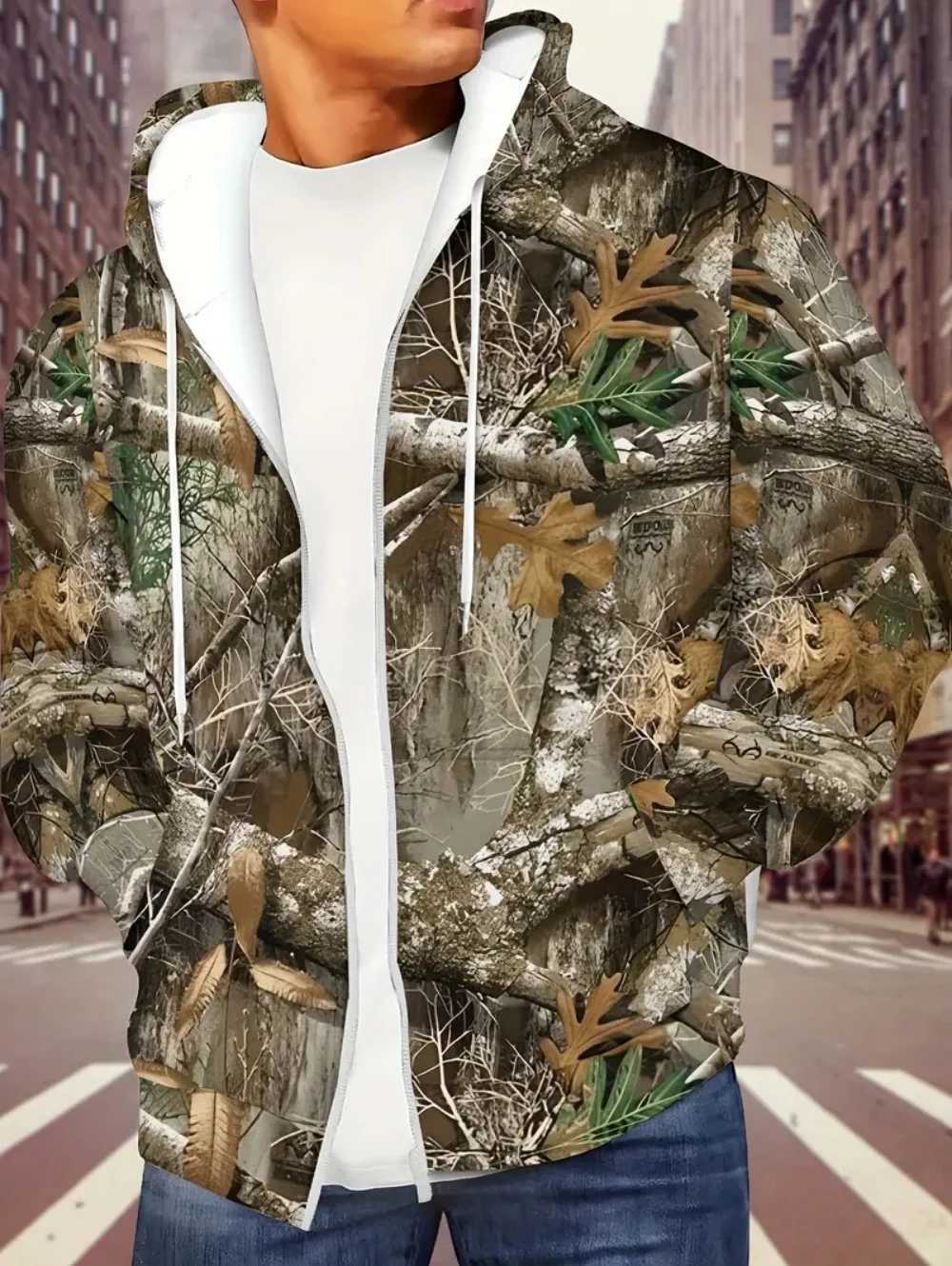 Men Zipup Hoodie 3D Camouflage Loose Tops Street Harajuku Oversized Hunting Graphic Hoodies Comfortable Pocket Mens Sweatshirt W251027