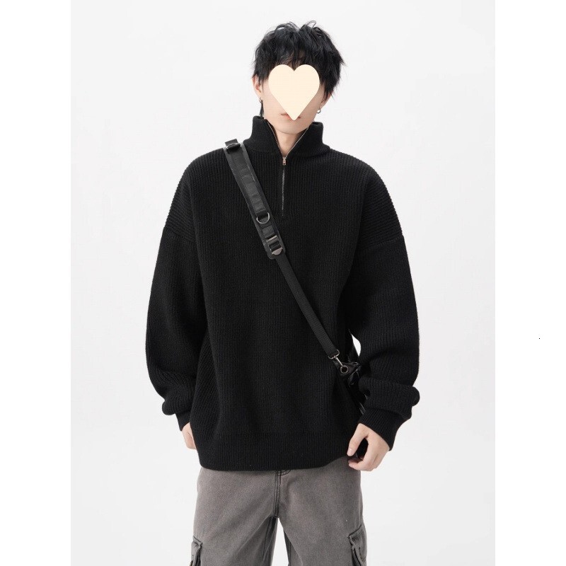 American Style New Half-zip Men's Sweater Simple Couple Lazy Style Designer Sweater Solid Color Knitted Pullover Men's Sweater
