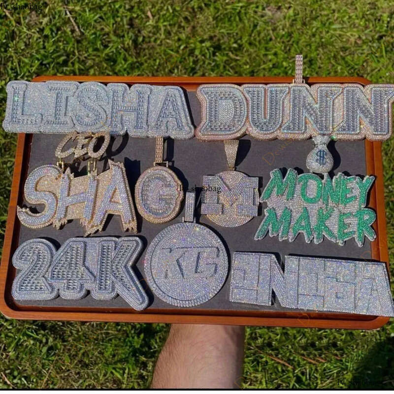 Solid Back Sier Rose Gold Moissanite Name Custom Hip Hop Letter Pendant for Cuban Link Chain aaa