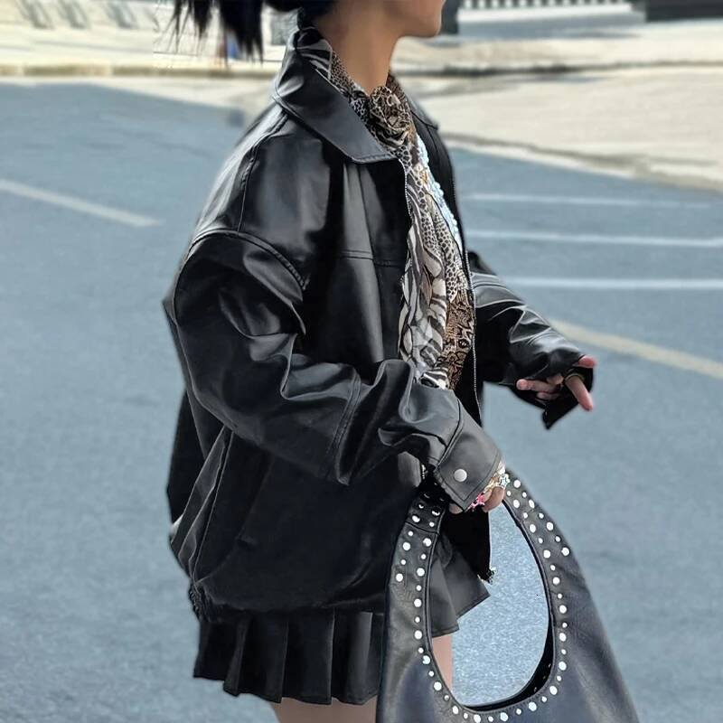 winter jacket women Autumn Women's Faux Leather Jackets 2025 Fall Long Sleeve Bomber Jacket Lapel Zip Up Motorcycle Coats Winter Clothing