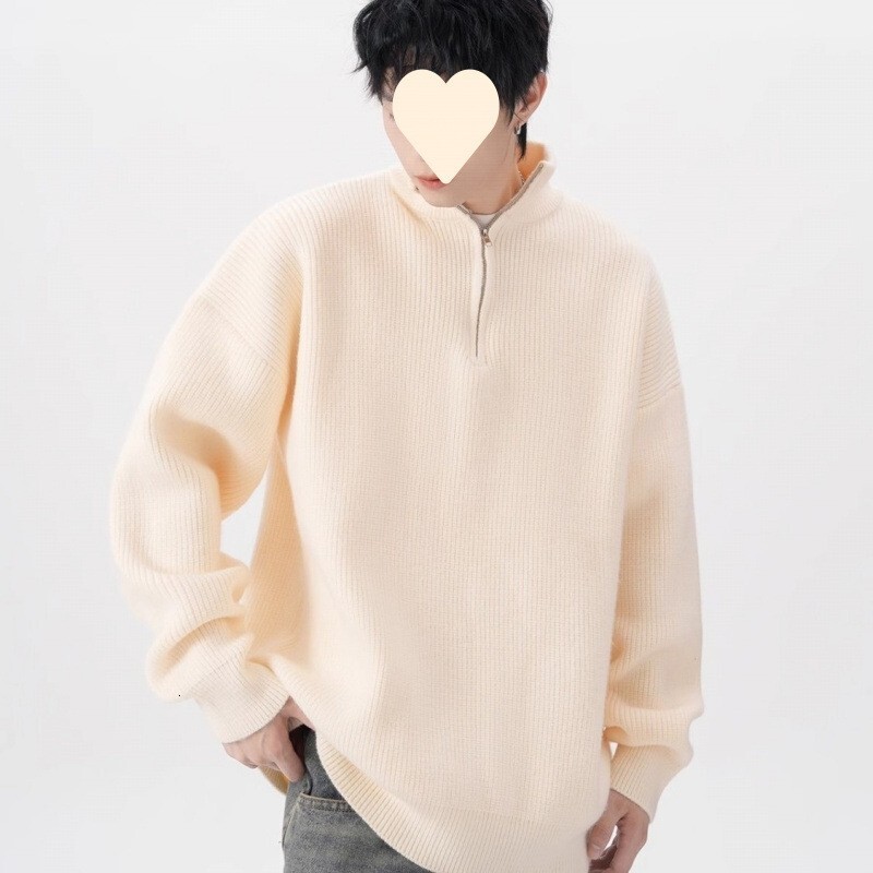 American Style New Half-zip Men's Sweater Simple Couple Lazy Style Designer Sweater Solid Color Knitted Pullover Men's Sweater