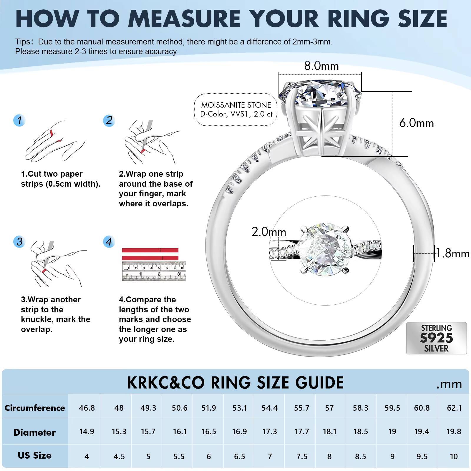 2CT 1CT Luxury Wedding Ring Jewelry White Gold Plated 925 Sterling Silver Moissanite Lab Grown Diamond Engagement Ring for Women