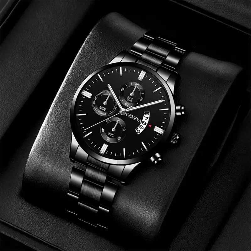 Fashion Mens Watches Luxury Black Stainless Steel Quartz Wrist Watch Man Business Watch for Men Calendar Clock Reloj HombreT251027