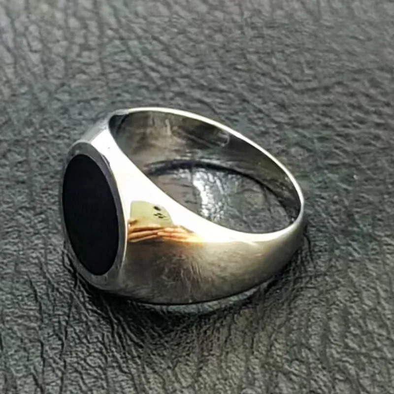 Genuine S925 Sterling Silver Ring for Men Women Fashion Round Black Cystal Glue Pure Argentum Simple Punk Jewelry 251023