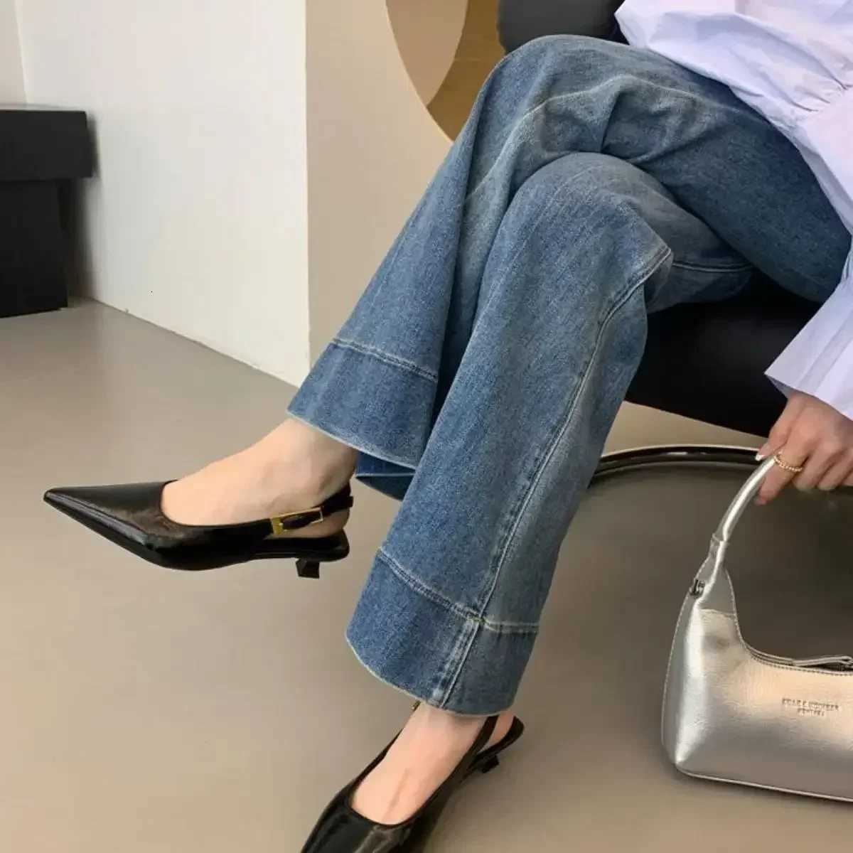 2025 Black Summer New Women Sandal Fi Pointed Toe Shallow Slip Ladies Elegant Slingback Shoes Thin Med Heel Dress MulesXJ251027