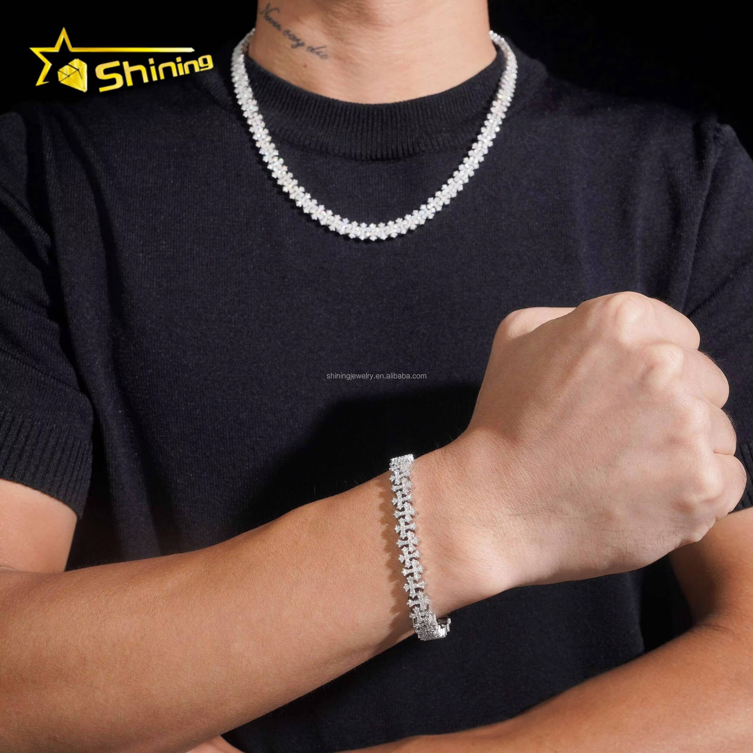 Unique Design Fashion Man Jewelry GRA Certificate S925 Iced Out VVS Moissanite Cross Shape Miami Cuban Link Chain Bracelet
