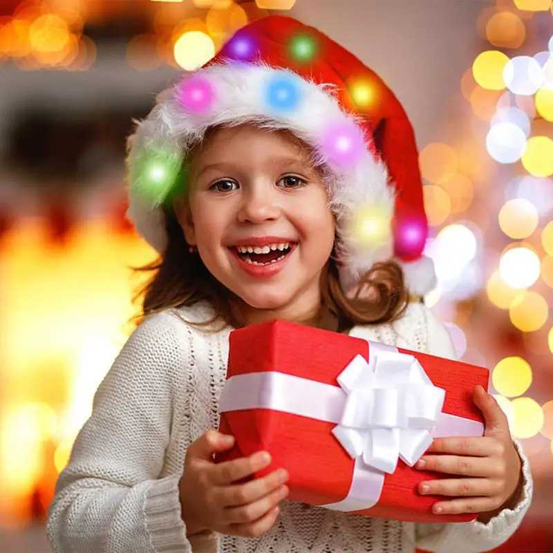 Merry Christmas LED lights Highend plush children adult Santa hat Christmas decorations Christmas supplies Luminous Santa hatW251027