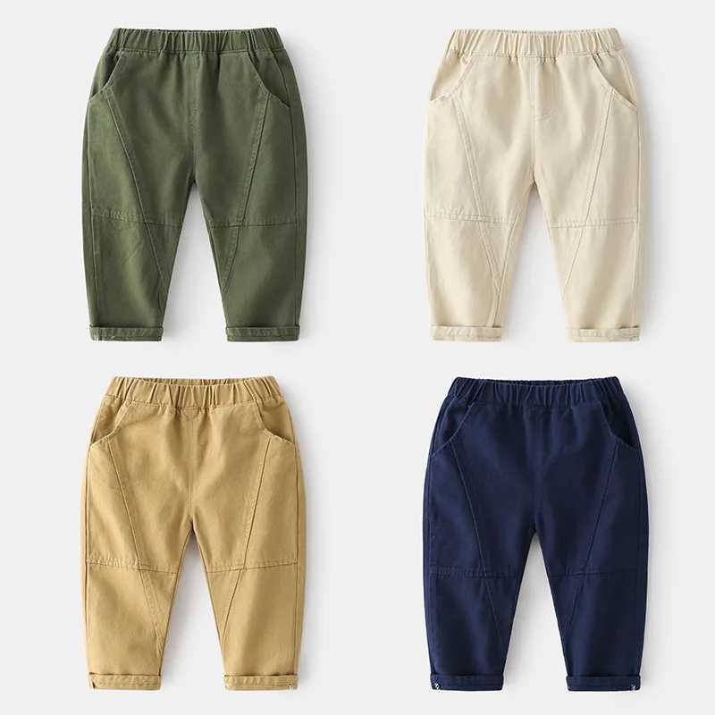 26Y Boys Cotton Casual Pants 2025 Kids Clothes Baby Solid Color Elastic Waist Trousers Childrens Long Pants for Daily WearT251027