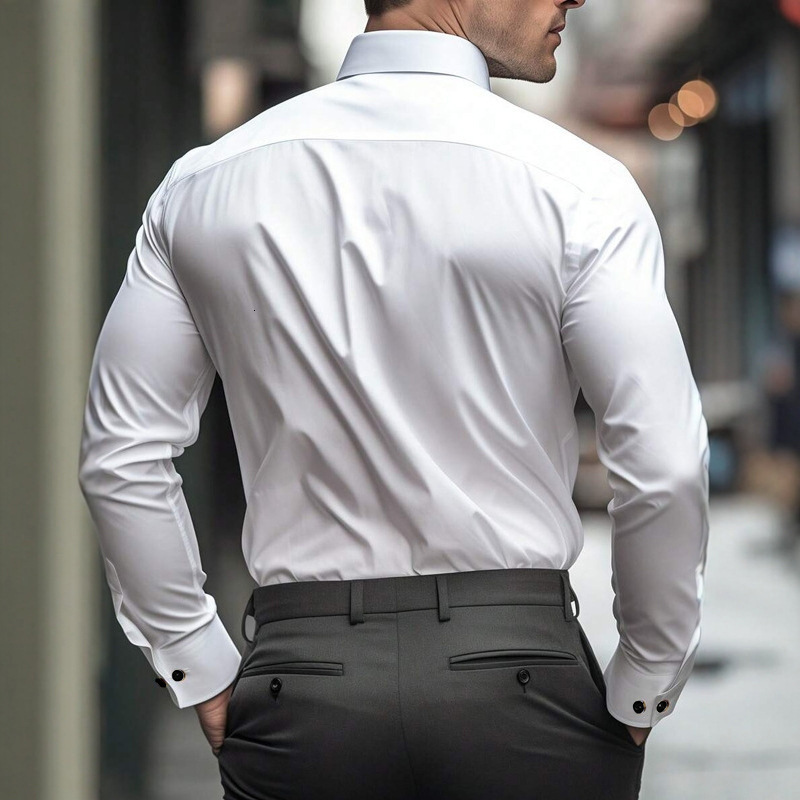 Business Gentleman Four-Way Stretch Shirt Men Formal Wear Non-Iron Wrinkle-Resistant Men's Long Sleeve Shirt Men's Style