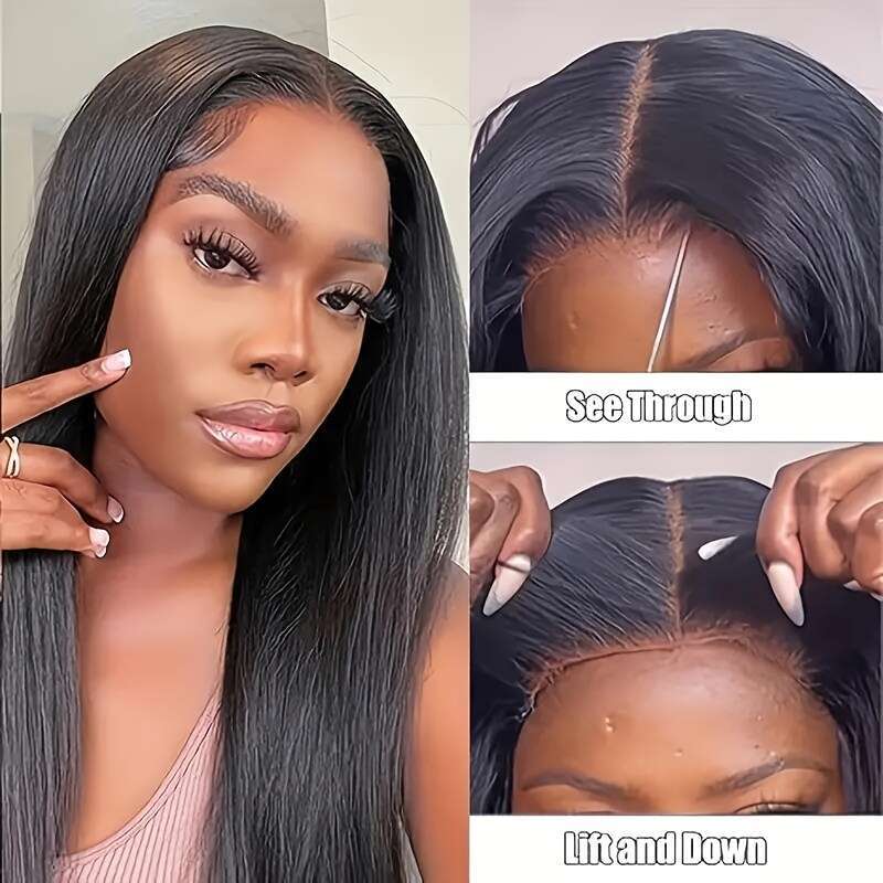 Glueless Brazilian Human Hair - 5X5 HD Closure, 250% Density, Pre-Plucked Pre-Cut Beginners, Glue No Gel, Black, Perfect For Casual Attire & Special O