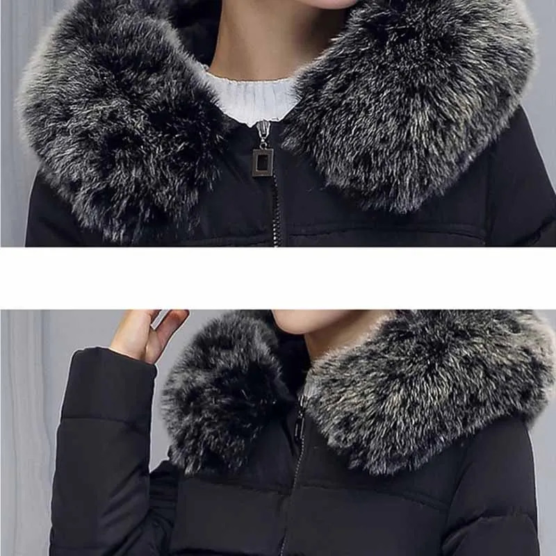 Autumn Winter Womens Parka Thick Down Cotton Jacket Fur Collar Hooded Aline Type Long Padded Coat Female G388 251027