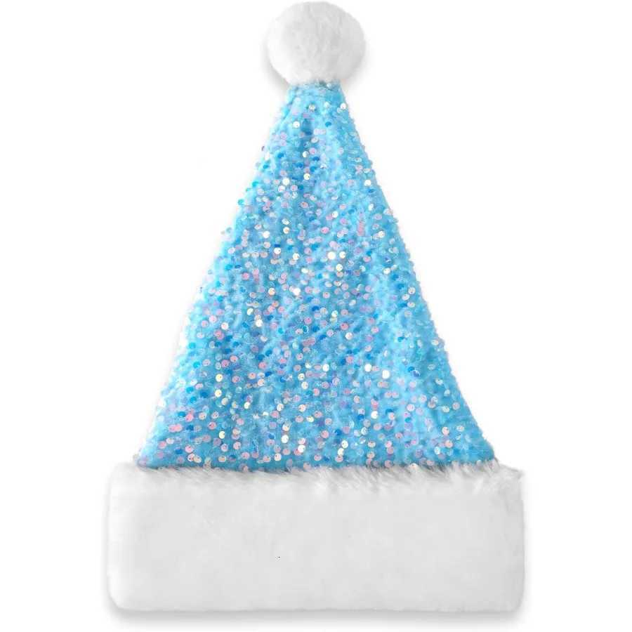 Golden Sparkling Sequin Santa Hat with Plush Fur Trim for Adults Festive Christmas Holiday Party Accessory Elegant Festival HeaW251027