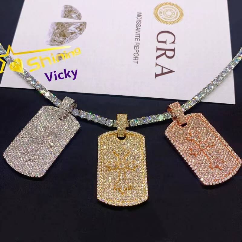 Shining Iced Out Fine Jewelry Luxury 925 Sterling Silver Gold Plated Pendant Custom Hip Hop Moissanite Pendant