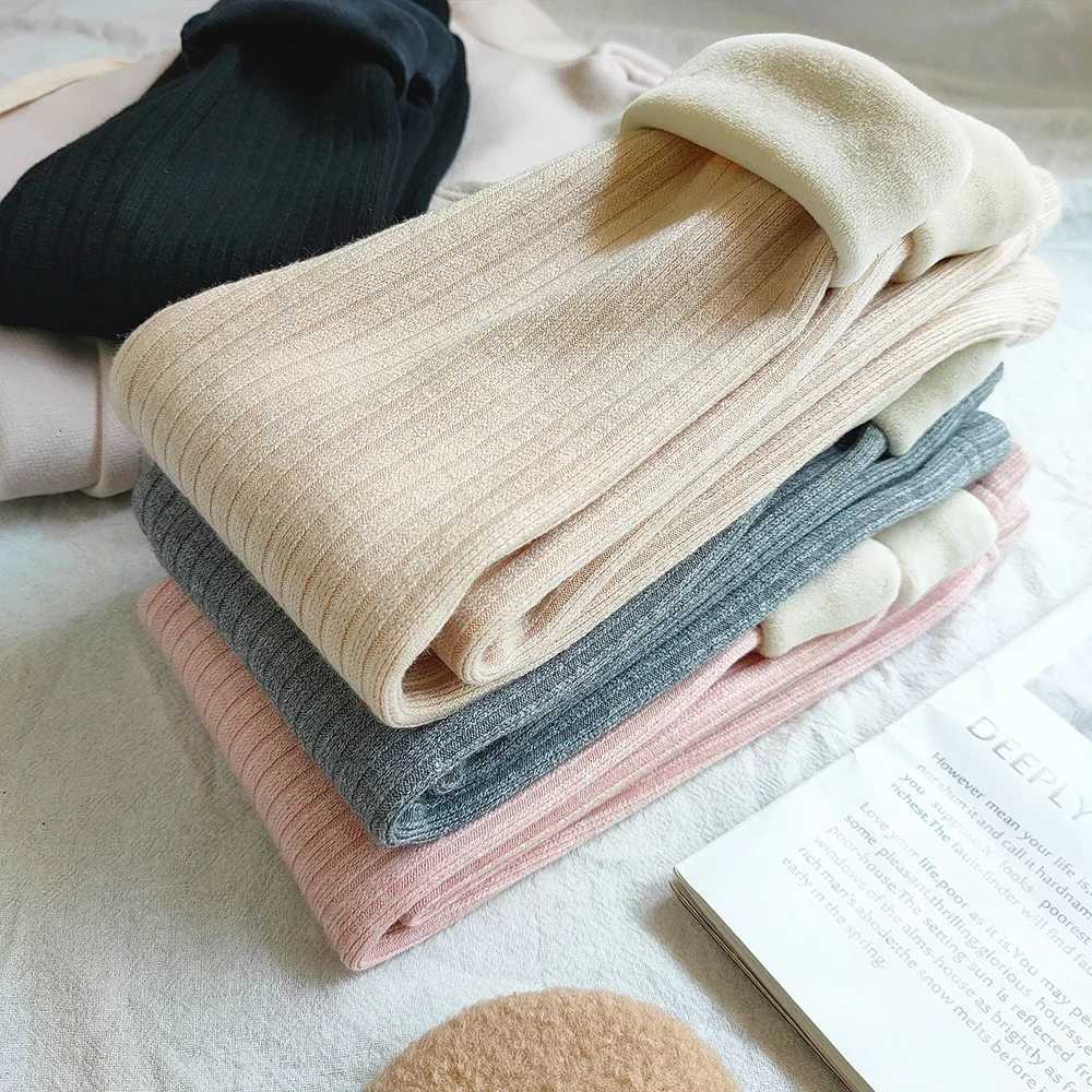 Childrens Pants Thickened Cashmere Warm Pants Versatile For Autumn And Winter Girls Pit stripe Knitted Pants Tight PantsT251027