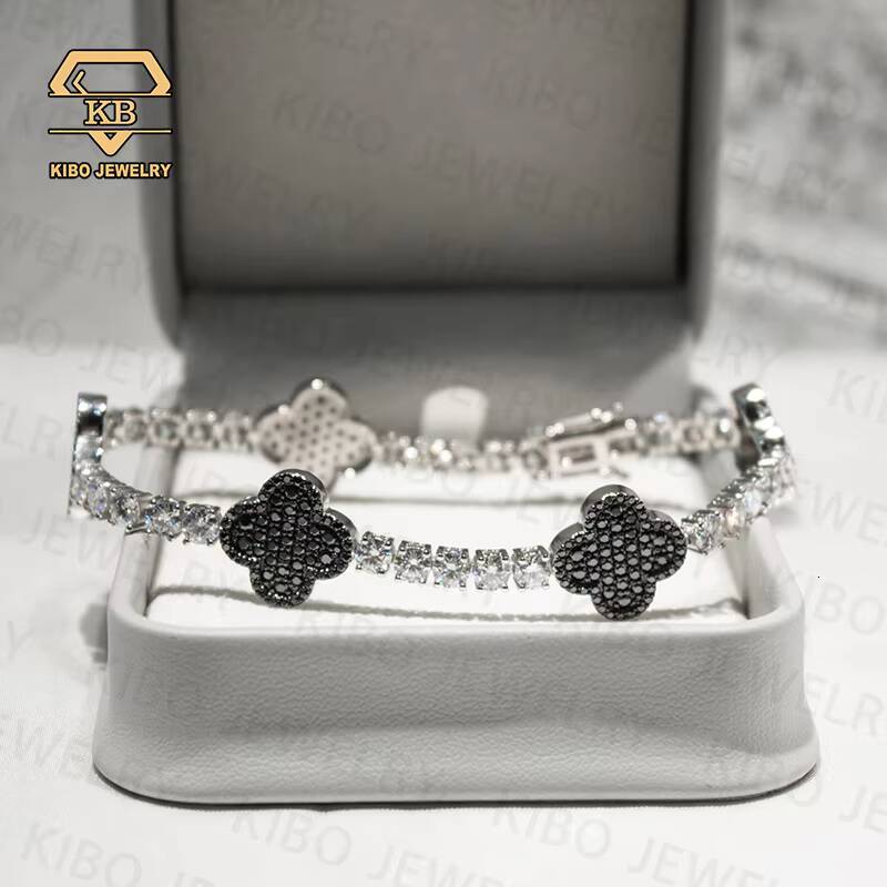 Hip Hop Jewelry Shining Fashion Bracelets Bangles Iced Out 925 Sterling Silver Moissanite Diamond Tennis Clover Bracelet Men