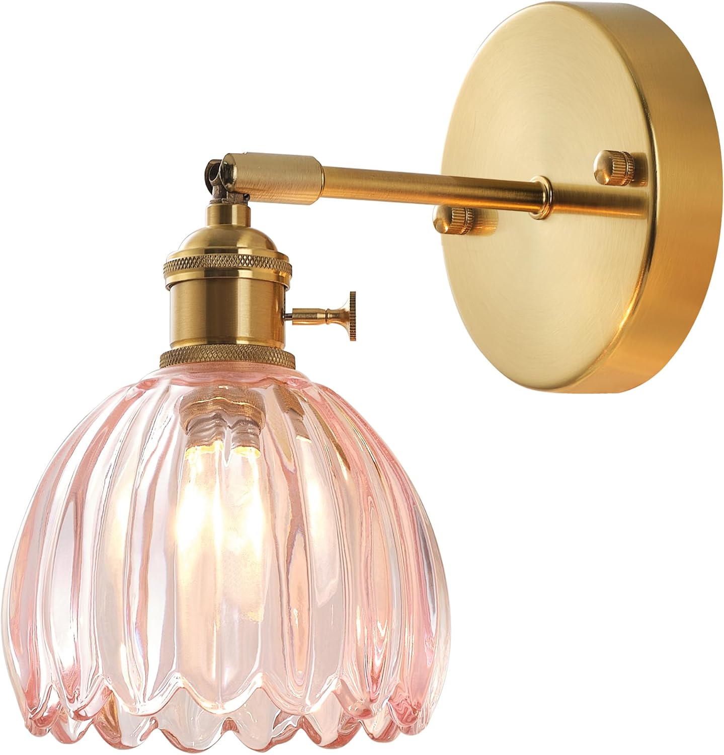 Plug in and Hardwired Wall Sconces, Luxury Vintage Tulip Crystal Glass Shade Wall Light with Switch for Bedside Bedroom Living Room