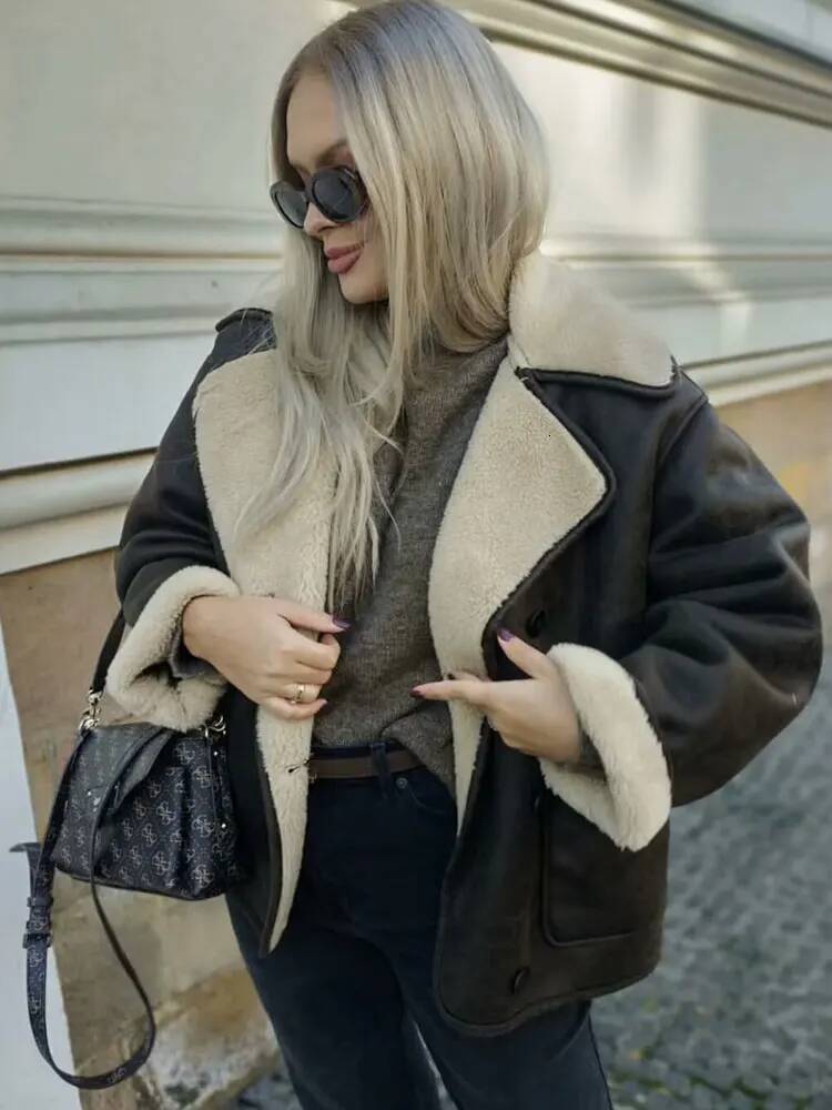 winter jacket women HH Women Fashion Faux Leather Fleece Coats Long Sleeve Jacket Autumn Winter Casual Outwear Vintage High Street Lady Chic Jackets