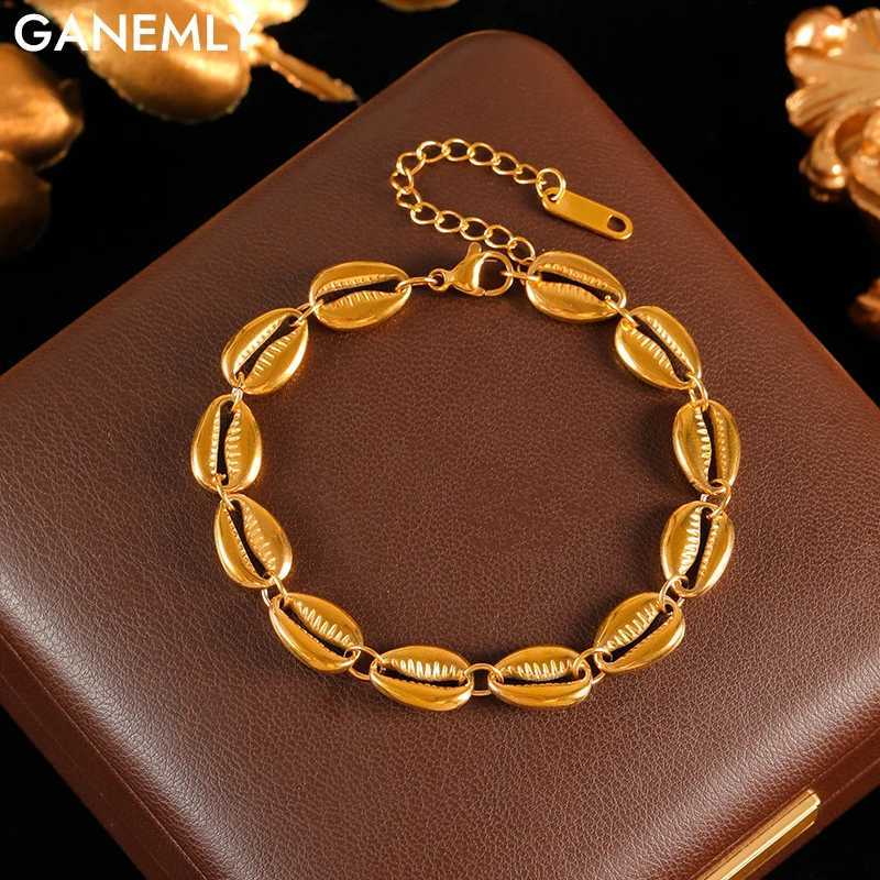 GANLY 316L Stainss Steel Metal Gold Color Shellshaped Wrist Chain Bracet For Wen Waterproof Trendy Gift Jewelry BijouxW251027