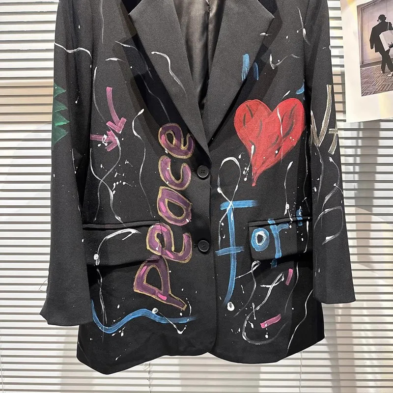 Spring Autumn Colorful Letters Graffiti Pattern Loose Blazers Women SingleBreasted Suits Jacket Female Coat Streetwear W153 251027